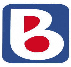 Logo Lettre B Graphique Blanche et Rouge sur Fond Bleu Lettre B blanche stylisée, intérieur rouge, fond bleu arrondi.